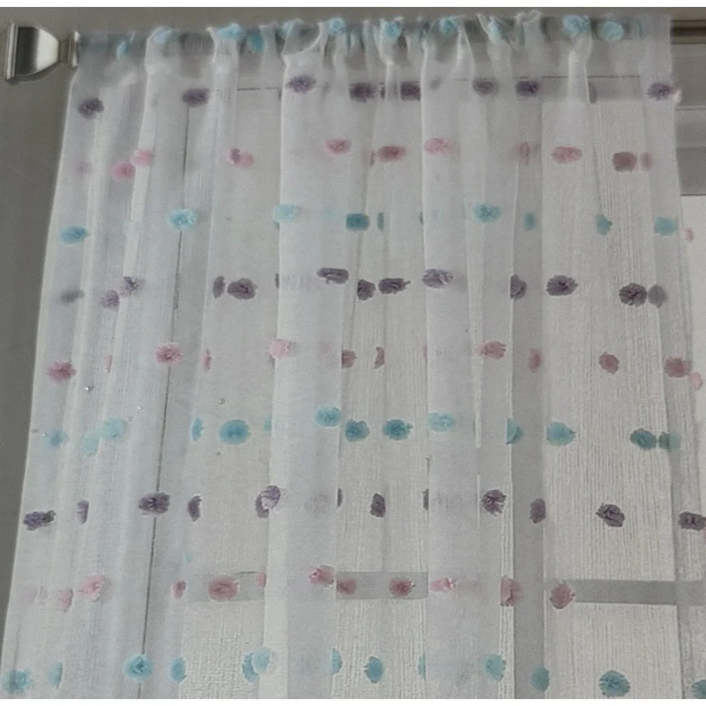 NEW DKNY Window Rod Pocket Panel Pastels Pom Pom White Sheer 84